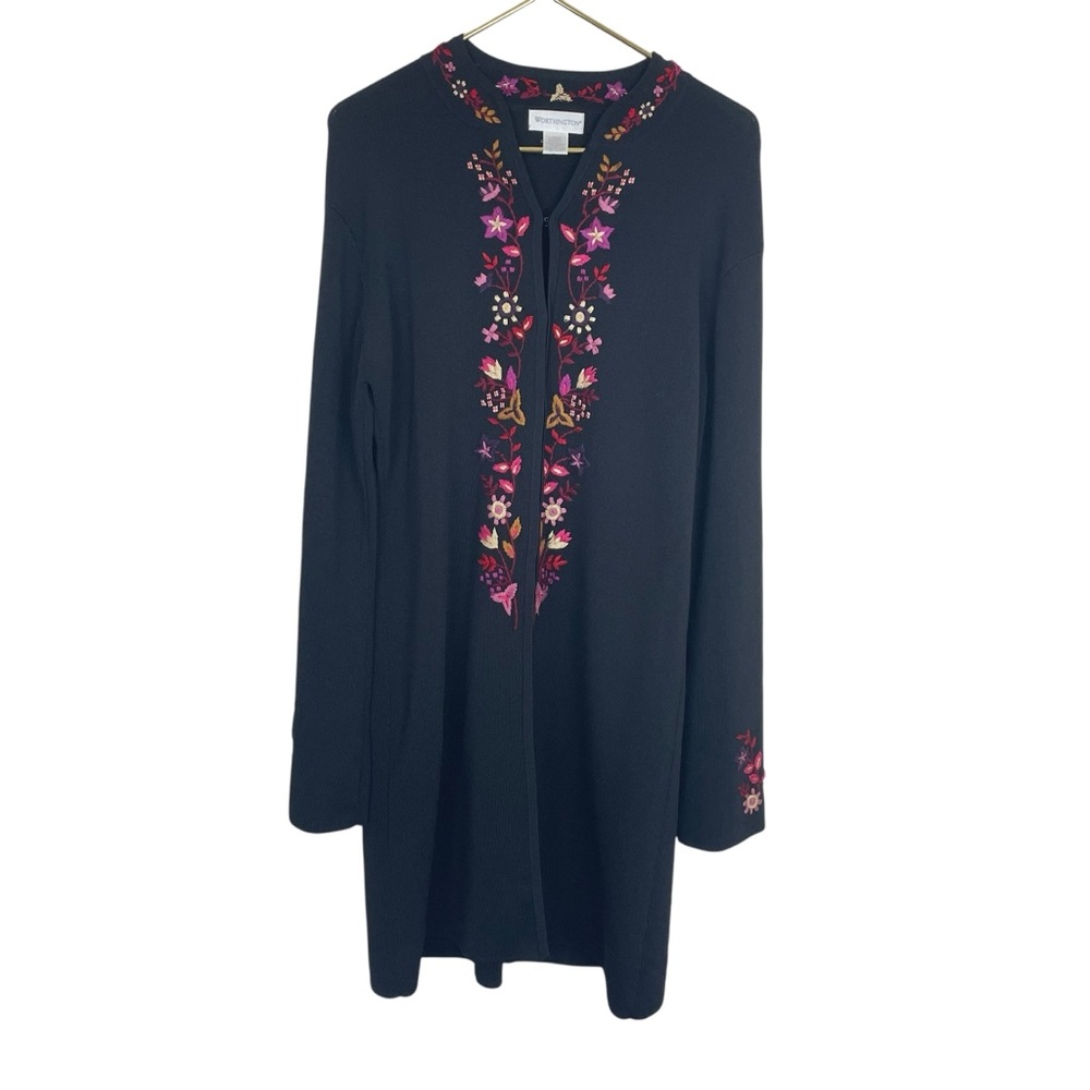 Worthington Floral Embroidered Knit Fall Long Cardigan